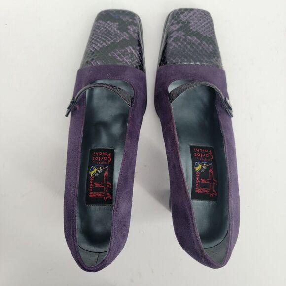 Carlos Falchi Vintage Size 6.5 Purple Suede Leather high Heels Retro Square Toe - Picture 5 of 9